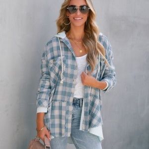 Vici Dolls Fate Remy Cotton Frayed Hooded Plaid Top (S)